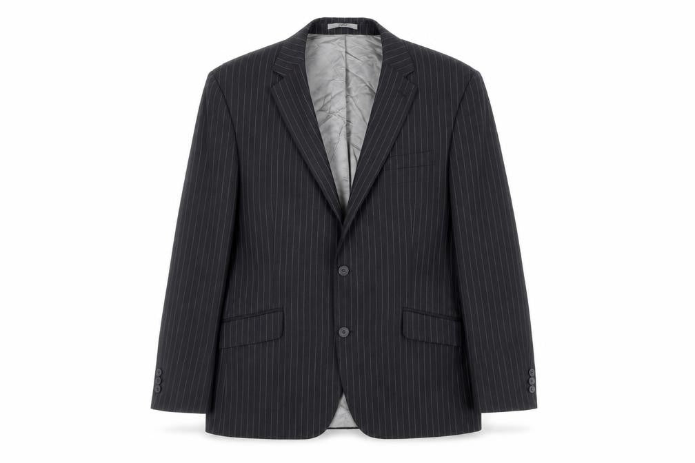 Front view of The Label Men's Black Striped Regular Blazer 42R