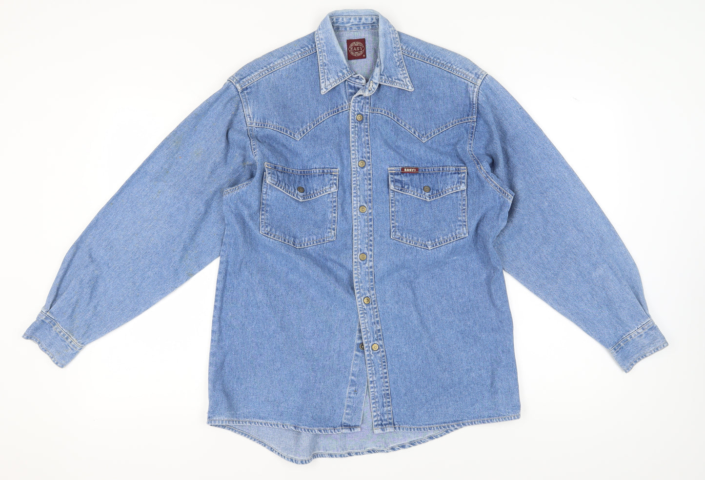 Easy Men's Blue Denim Western Shirt Size S