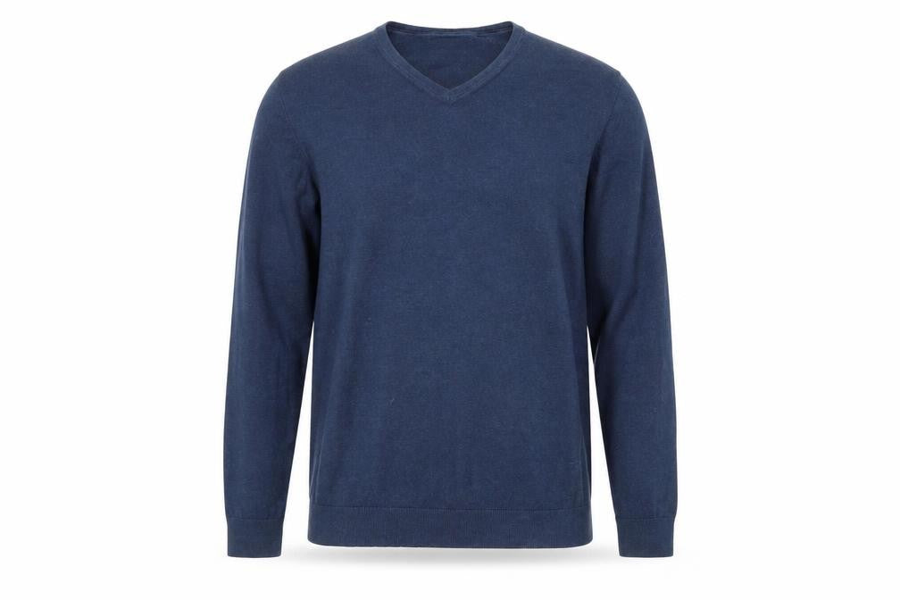 Front view of Next Men's Blue V-Neck jumper, size M