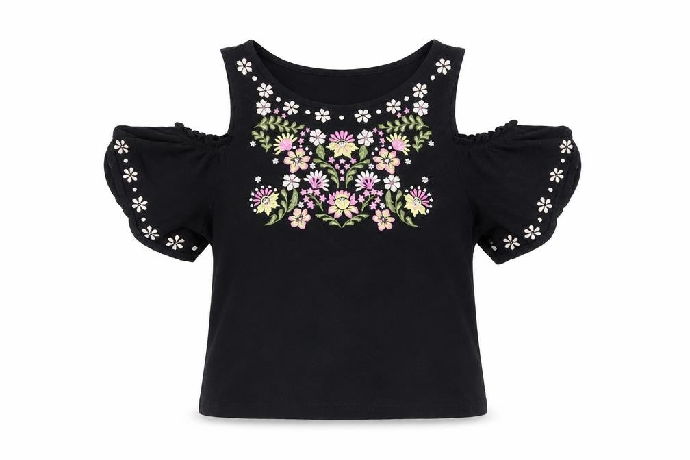 Front view of New Look Women's Black Cold Shoulder Top, size 8