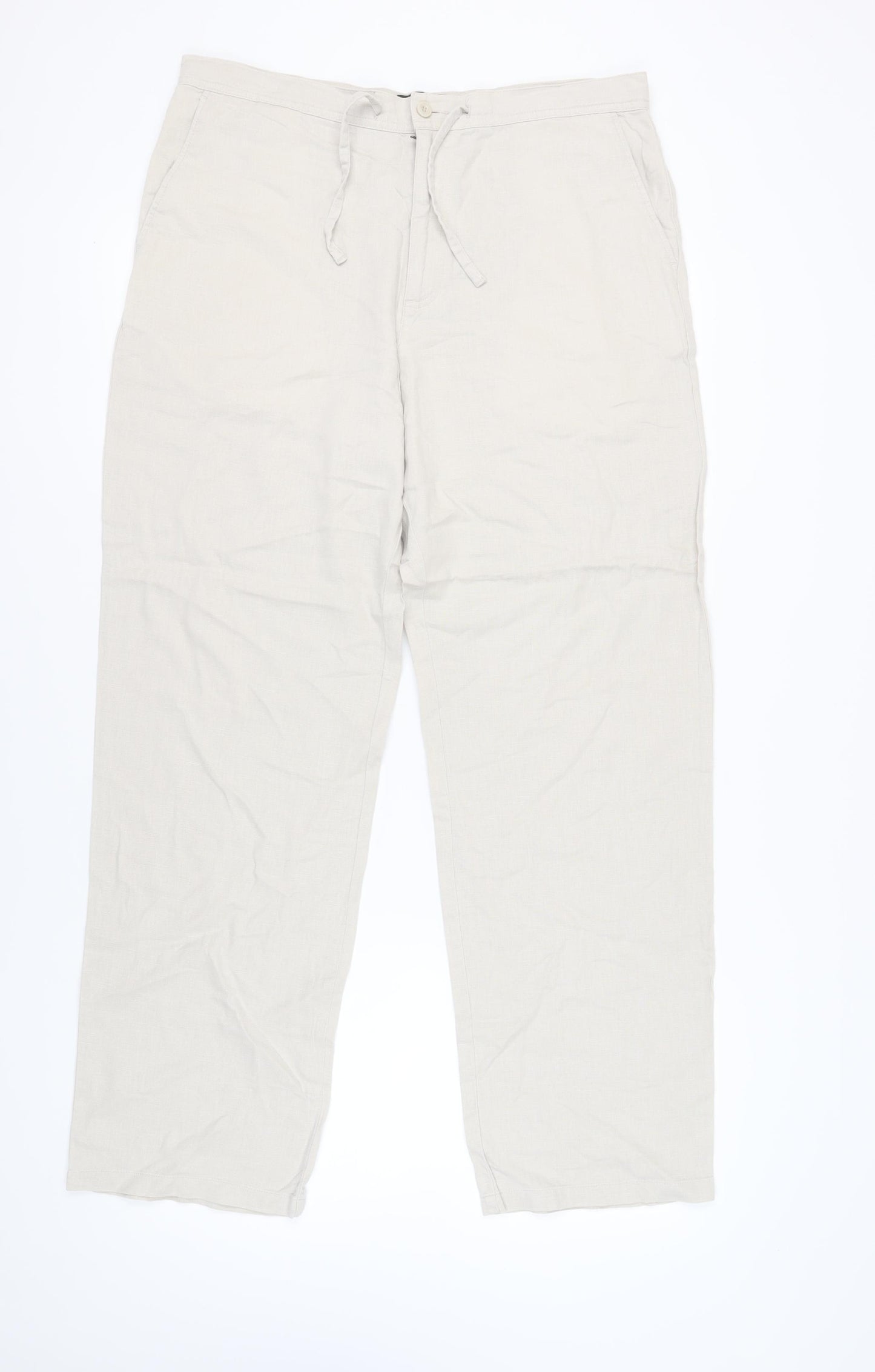 Marks and Spencer Men's Beige Linen Trousers Size 36