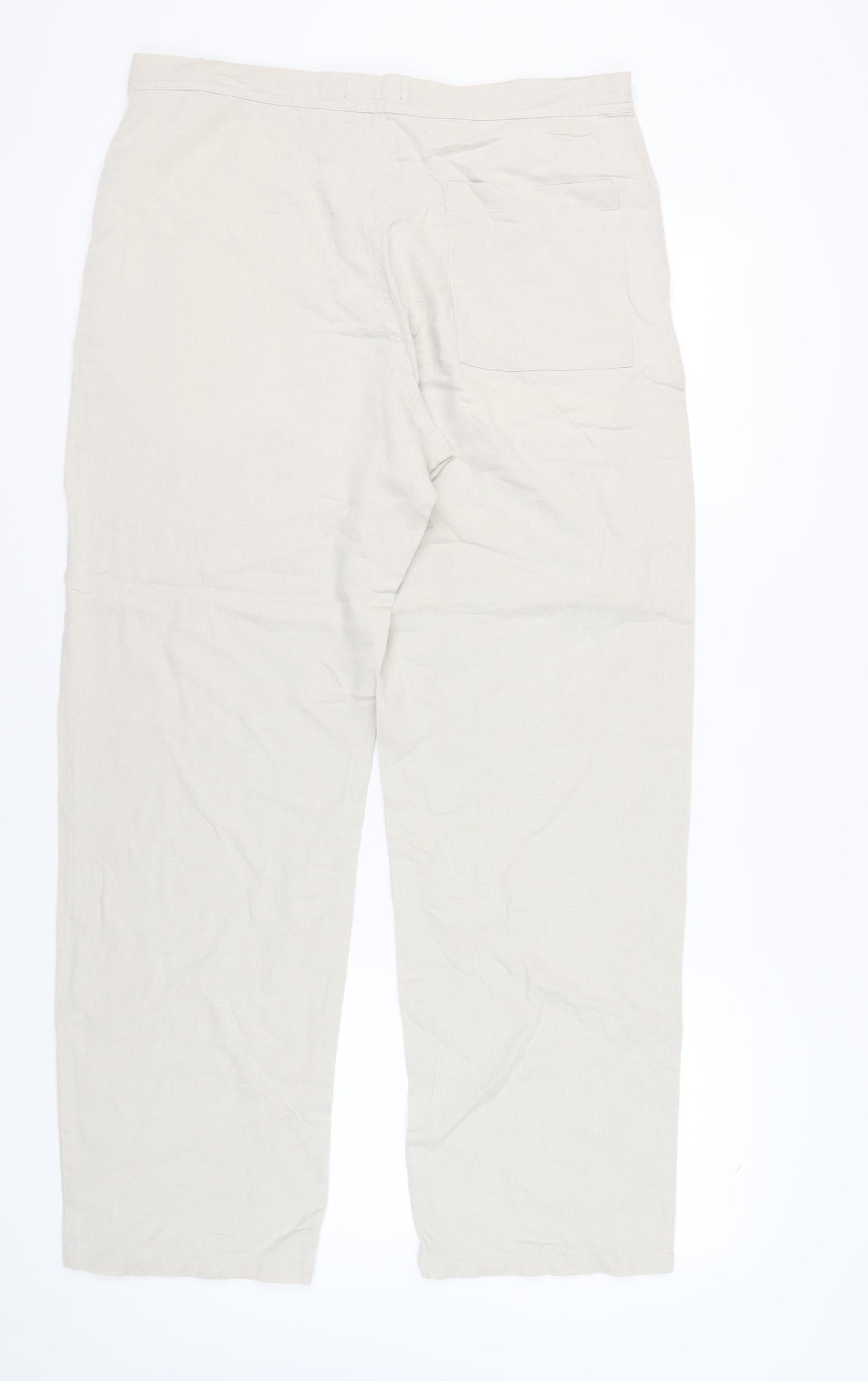 Marks and Spencer Men's Beige Linen Trousers Size 36