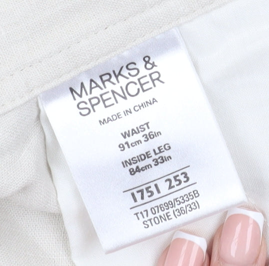 Marks and Spencer Men's Beige Linen Trousers Size 36