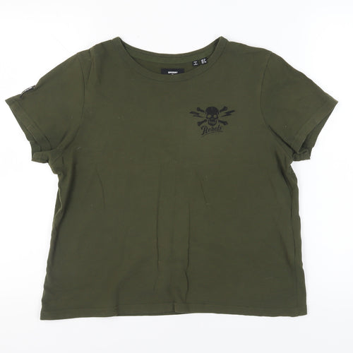 Superdry Women's Green Skull T-Shirt, Size 12, Cotton