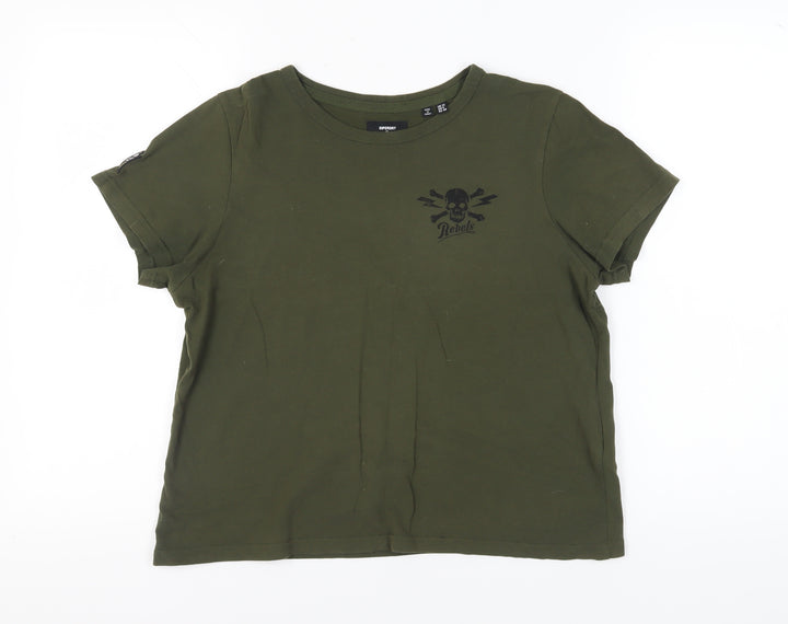 Superdry Women's Green Skull T-Shirt, Size 12, Cotton