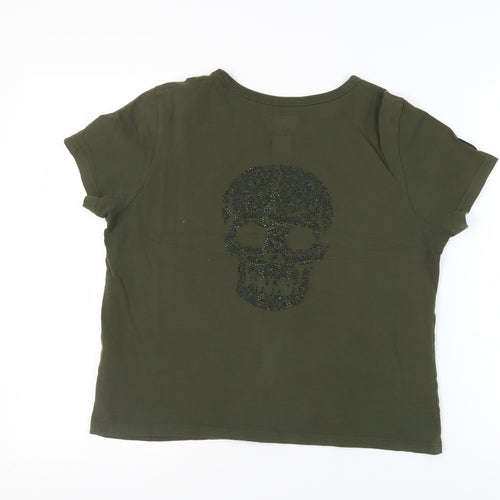 Superdry Women's Green Skull T-Shirt, Size 12, Cotton