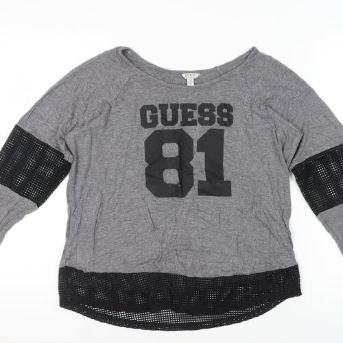 Guess Women's Grey Long Sleeve T-Shirt, Size L
