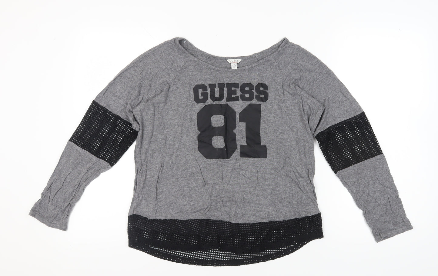 Guess Women's Grey Long Sleeve T-Shirt, Size L