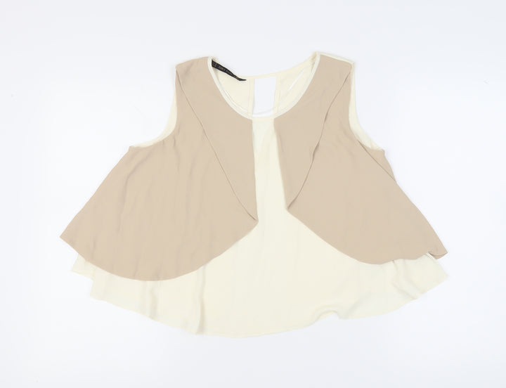 Zara Women Beige Sleeveless Blouse Size M