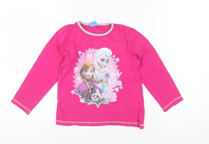 Disney Girls Pink Frozen T-Shirt, Size 7-8 Years, Long Sleeve