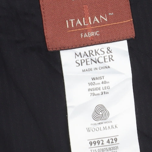 Marks & Spencer Men's Black Wool Trousers, 40W 31L