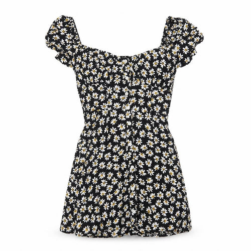 Bershka Women's Black Floral Puff Sleeve Mini Dress