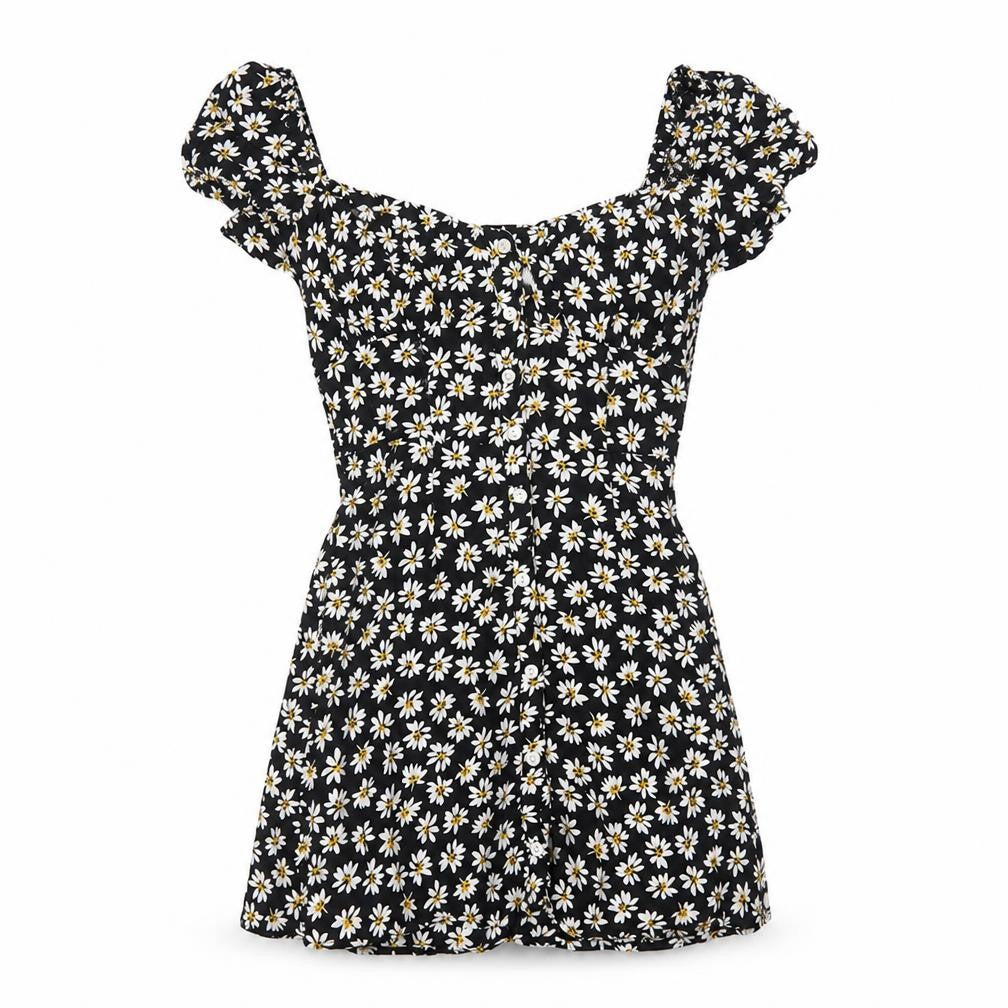 Bershka Women's Black Floral Puff Sleeve Mini Dress