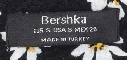 Bershka Women's Black Floral Puff Sleeve Mini Dress