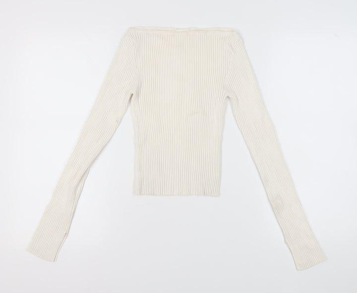 H&M Women's Ivory Boat Neck Jumper XS