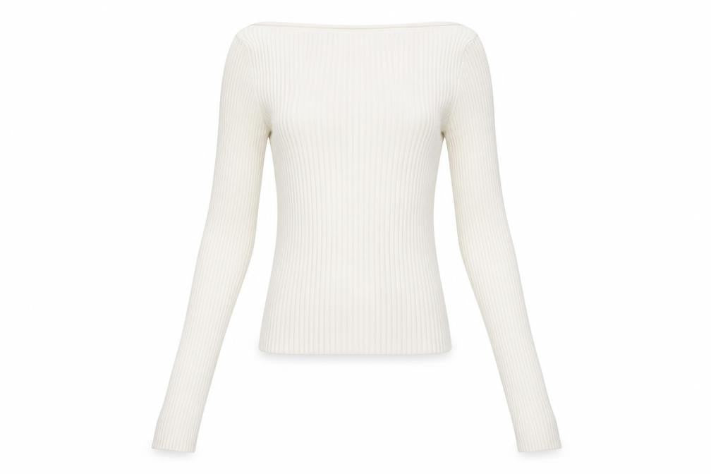 Front view of H&M Women's Ivory Boat Neck Jumper XS