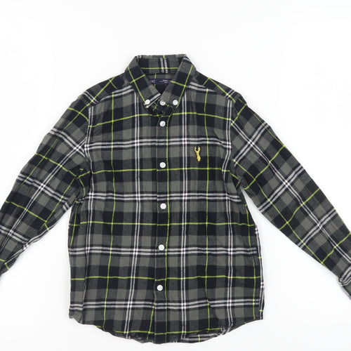 Next Boys Black Grey Plaid Button-Up Shirt, 7 Years
