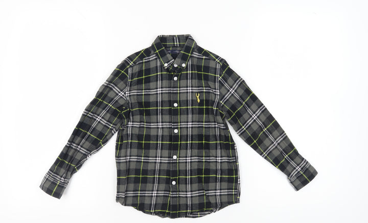 Next Boys Black Grey Plaid Button-Up Shirt, 7 Years