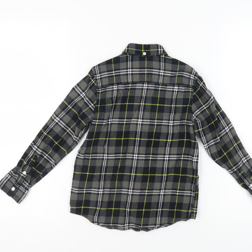 Next Boys Black Grey Plaid Button-Up Shirt, 7 Years
