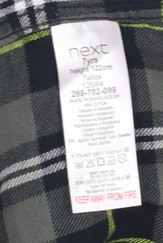 Next Boys Black Grey Plaid Button-Up Shirt, 7 Years
