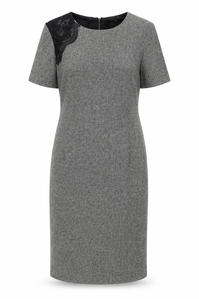 Front view of Pied A Terre Women's Grey Sheath Dress, size 14