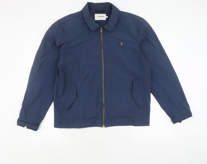 Farah Men's Blue Basic Jacket L Casual Mid-Length Zip