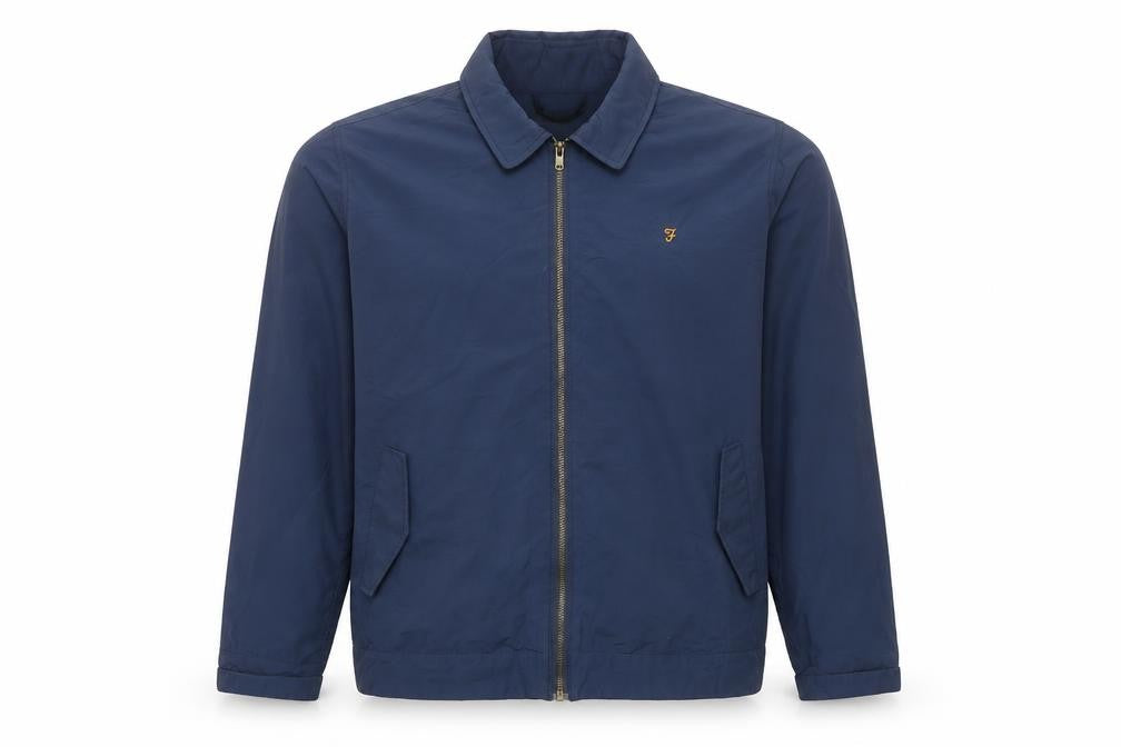 Front view of Farah Men's Blue Basic Jacket L Casual Mid-Length Zip