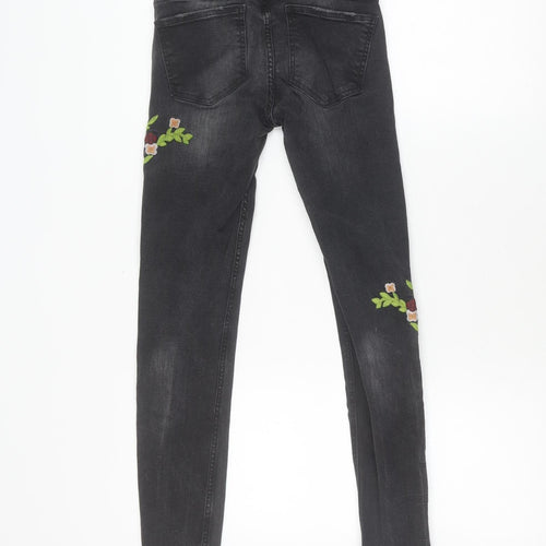 Zara Girls Black Floral Embroidered Skinny Jeans Size 6