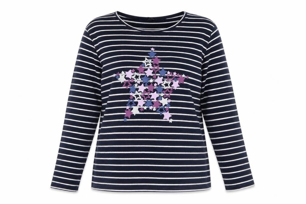 Front view of Isle Essentials Women's Blue Striped jumper M