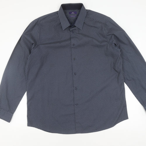 Next Men's Blue Long Sleeve Geometric Shirt 44 cm