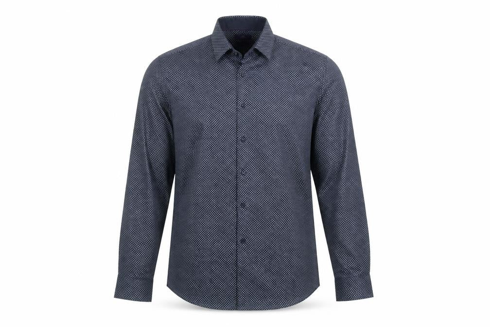 Front view of Next Men's Blue Long Sleeve Geometric Shirt 44 cm