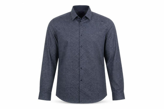 Front view of Next Men's Blue Long Sleeve Geometric Shirt 44 cm