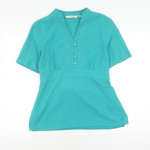 Style by EWM Women's Green Short Sleeve Blouse