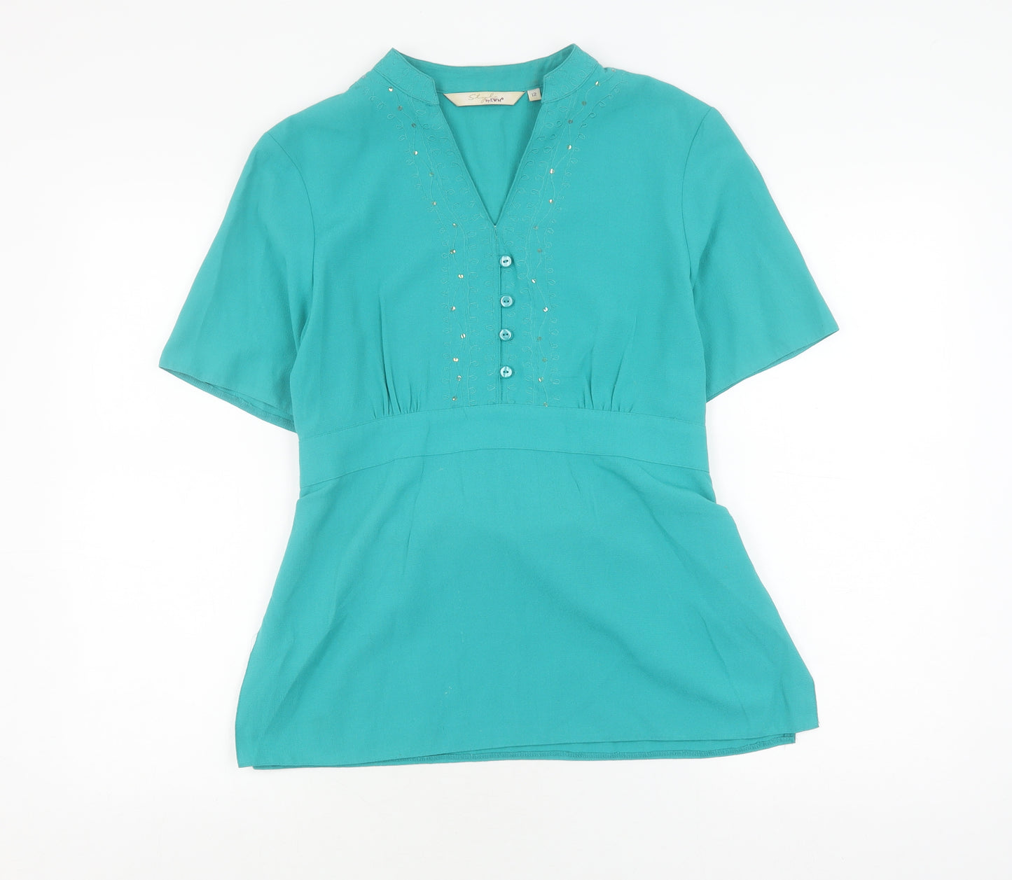 Style by EWM Women's Green Short Sleeve Blouse