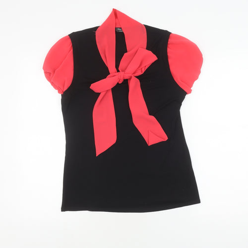 Marina Kaneva Women's Black Red Top, Size 12, Bow Accent