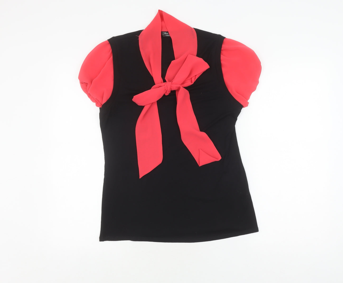 Marina Kaneva Women's Black Red Top, Size 12, Bow Accent