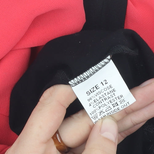 Marina Kaneva Women's Black Red Top, Size 12, Bow Accent