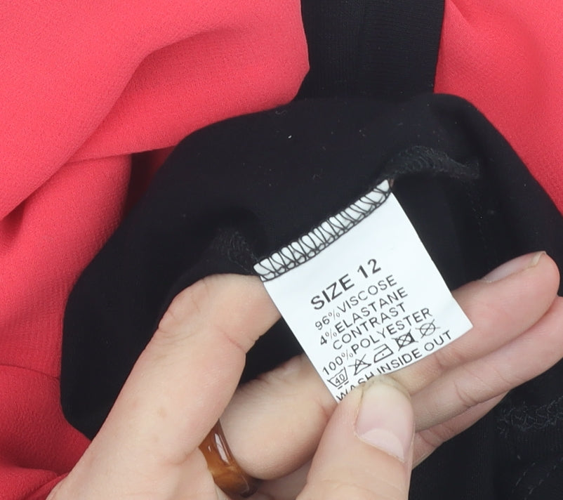 Marina Kaneva Women's Black Red Top, Size 12, Bow Accent