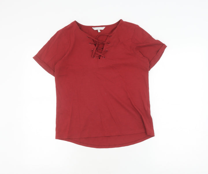 Red Herring Women's Red Cotton Lace Up T-Shirt, Size 10