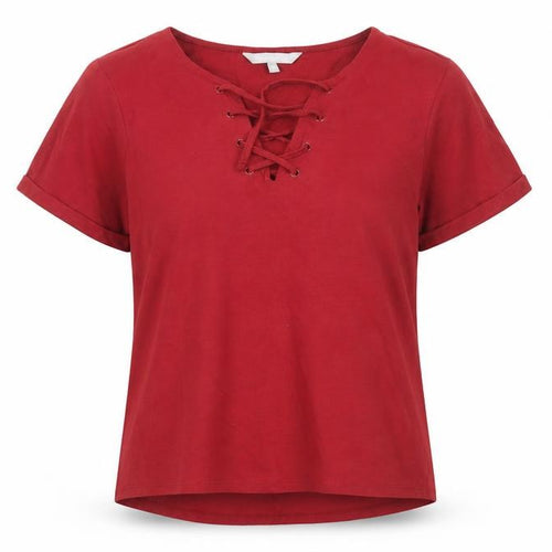 Red Herring Women's Red Cotton Lace Up T-Shirt, Size 10