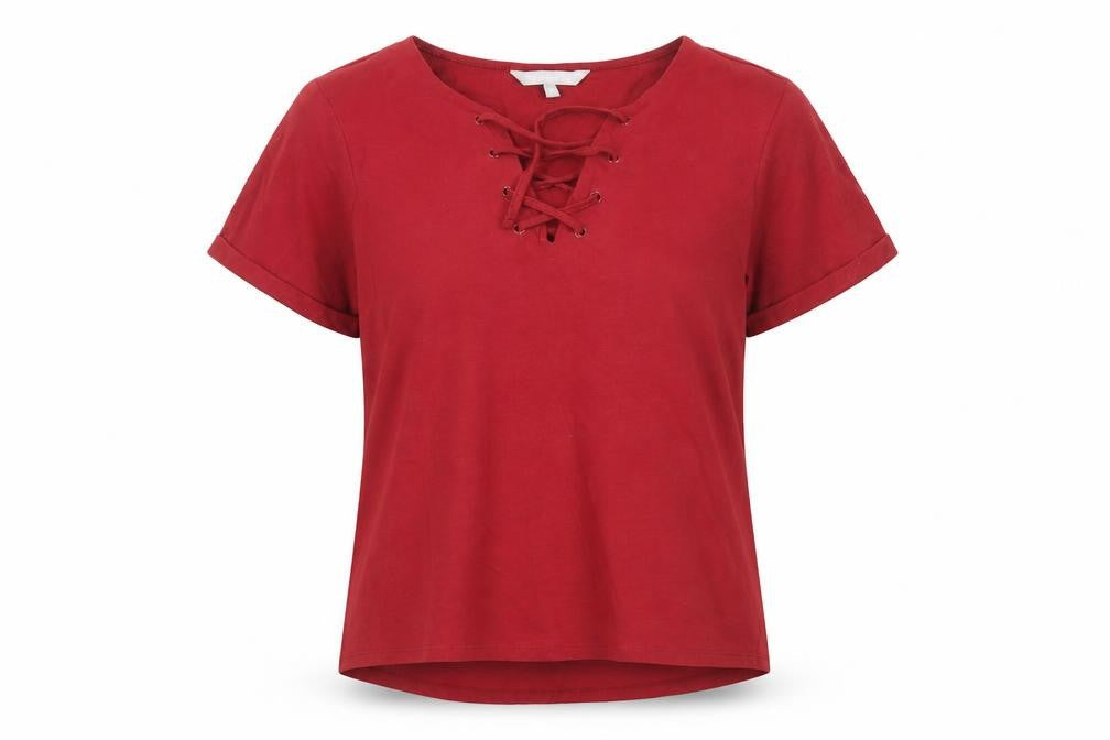 Red Herring Women's Red Cotton Lace Up T-Shirt, Size 10