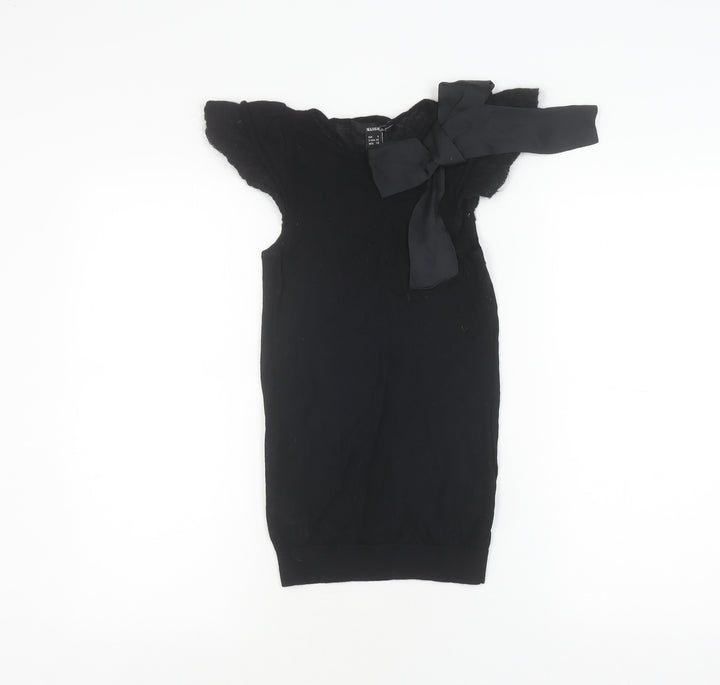 MNG Women's Black Sleeveless Top with Bow Accent