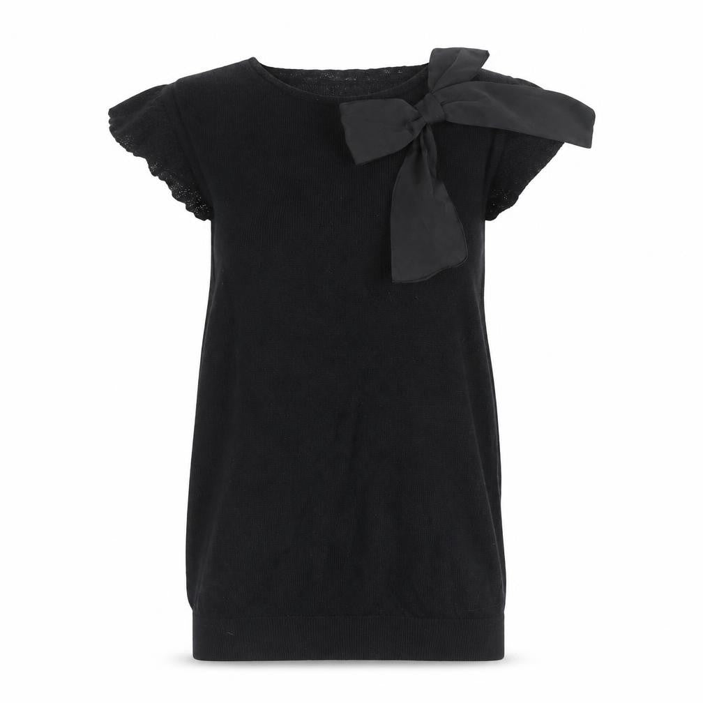 Front view of Mango Women's Black Sleeveless Top with Bow Accent