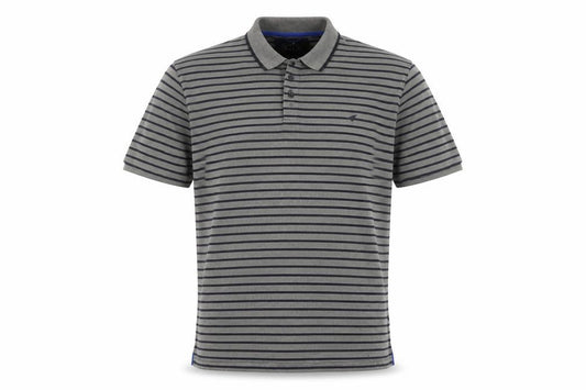 Front view of Stone Bay Men's Grey Striped XXL Golf Polo Shirt