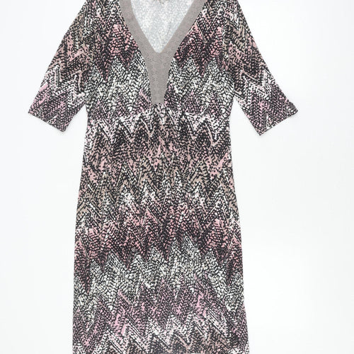 Cream Women's Multicoloured V-Neck Chevron Dress M