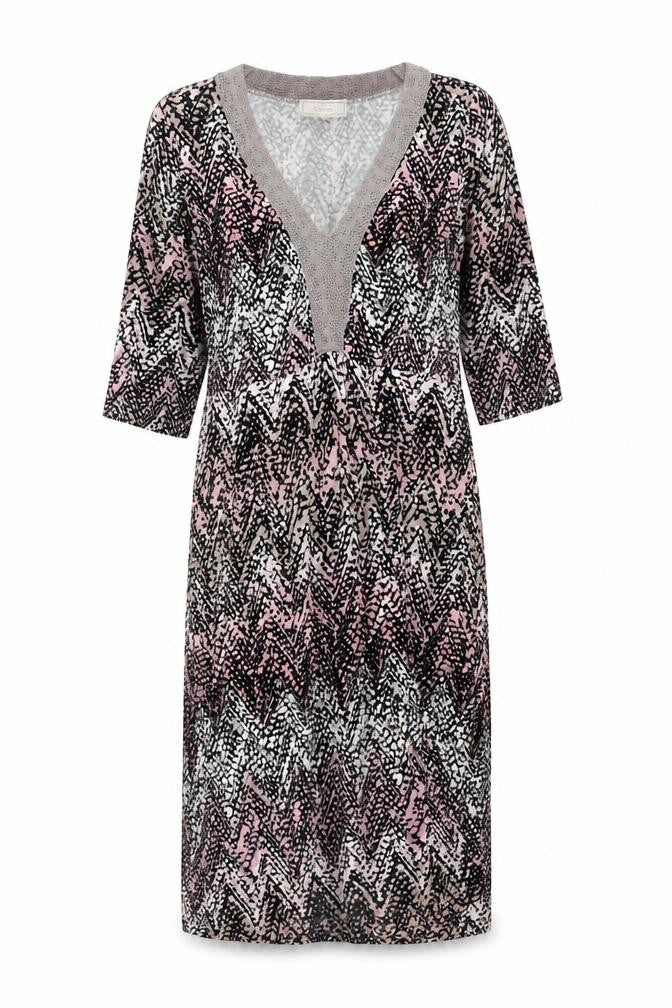 Front view of Cream Women's Multicoloured V-Neck Chevron Dress M