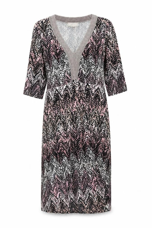 Front view of Cream Women's Multicoloured V-Neck Chevron Dress M