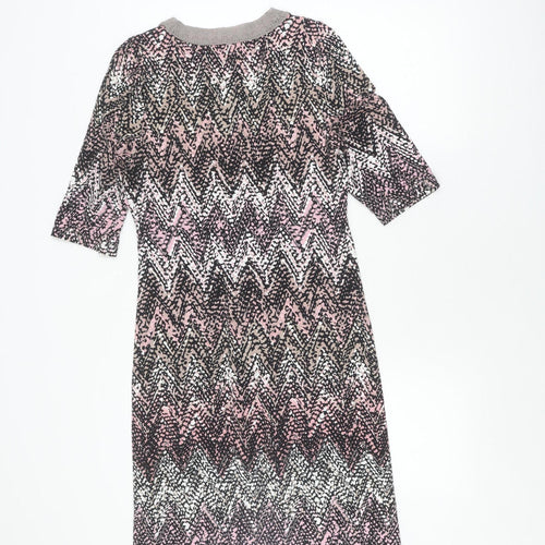 Cream Women's Multicoloured V-Neck Chevron Dress M