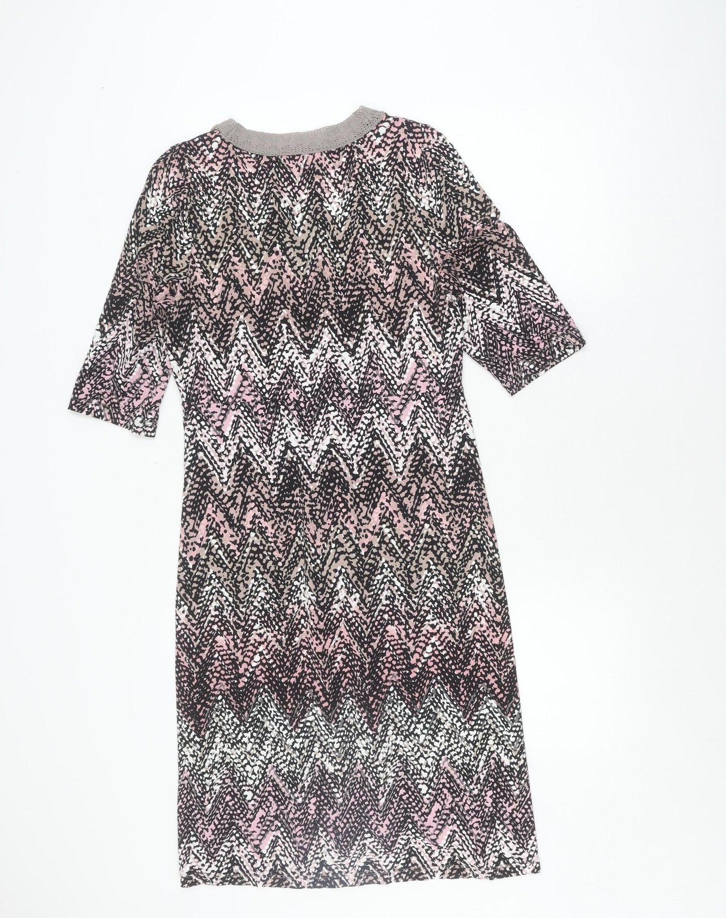 Cream Women's Multicoloured V-Neck Chevron Dress M