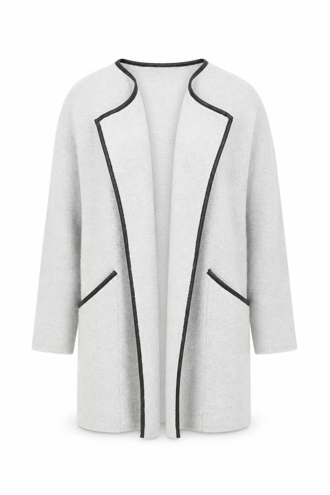 Front view of Mudflower women’s grey coatigan, m/l, casual mid-length